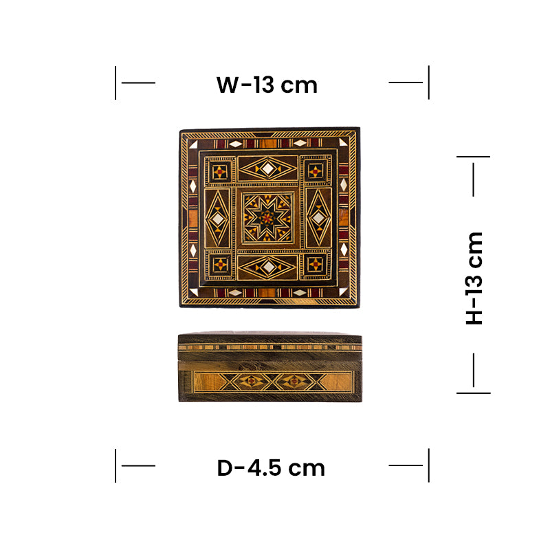 Wooden Mosaic box- Square Mosaic Box- Geometric Pattern- HM1502